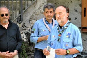 Giardina Lovison Orlando all'inaugurazione del mosaico di Cercivento